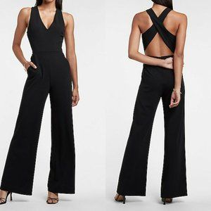 Express V-Neck Cross-back Black Jumpsuit, Extra Small